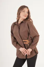 Chemise à rayures en gros avec détail de double ceinture, style café