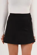 Volan Kesim Toptan Mini Süet Siyah Etek
