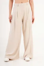 Piliseli Çift Cepli Salaş Toptan Bej Pantolon