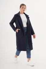 Wholesale Navy Blue Cashmere Coat with Belt and Lining