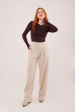 Premium Model Oturtmalı Toptan Krem Pantolon