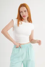 Wholesale Aqua Green Trousers with Elastic Waistband and Pocket Detail