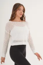 File Wide Collar Wholesale White Knitted Blouse