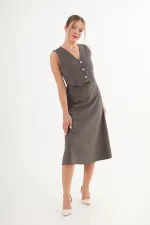 Premium Yelek Ve Etek Antrasit Süet Toptan İkili Takım