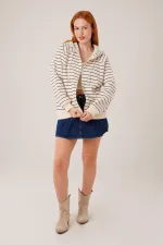 Kapüşonlu Fermuarlı Çizgili Toptan Taş Hırka