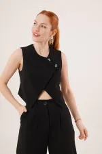 Double Buttoned Cross Model Black Wholesale Vest