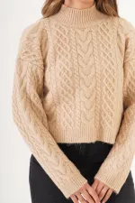 Sarmal Örgü Desenli Triko Krem Toptan Kazak