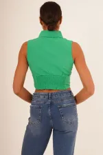 Korse Detay Kısa Kollu Toptan Yeşil Gömlek