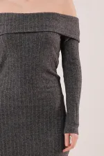 Madonna Yaka Fitilli Toptan Antrasit Triko Elbise