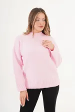 Ribana Detaylı Basic Toptan Pembe Kazak