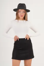 Volan Kesim Toptan Mini Süet Siyah Etek