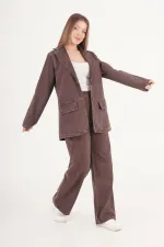 Yıkamalı Urban Kahve Ceket Pantolon Denim Toptan Takım