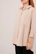 Salaş Kesim Cepli Toptan Bej Gömlek