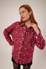 Eskitme Görünümlü Denim Toptan Bordo Gömlek