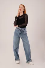 Chemisier basique en tulle noir transparent en gros