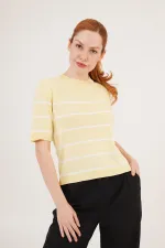 Çizgili Kısa Kol Sarı Toptan Bluz