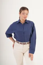 Çizgili Dökümlü Toptan İndigo Gömlek