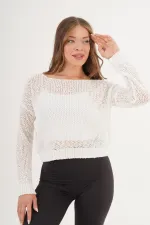 File Wide Collar Wholesale White Knitted Blouse