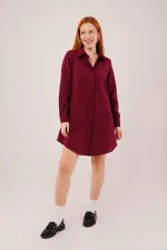 Robe chemise tunique bordeaux à manches longues en gros