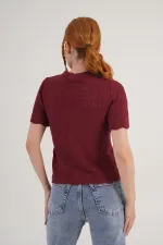 Örgü Model Kısa Kol Toptan Bordo Triko Bluz