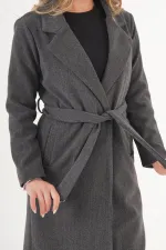 Beli Kuşaklı Astarlı Toptan Antrast Kaşe Kaban