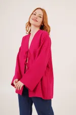 Önden Bağlama Detaylı İspanyol Kol Toptan Fuşya Tunik
