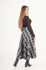 Kareli Yüksek Bel Trend Siyah Toptan Etek