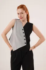 Cross Model Buttoned Black Wholesale Vest