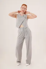 Çift Düğmeli Çapraz Model Gri Toptan Yelek