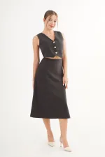 Ensemble gilet et jupe haut de gamme en daim noir, vente en gros