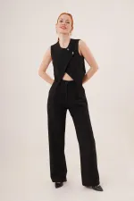 Double Buttoned Cross Model Black Wholesale Vest