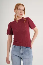 Örgü Model Kısa Kol Toptan Bordo Triko Bluz