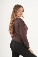 İnce Oys Kumaş Yarasa Kol Toptan Kahve Bluz