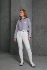 Uzun Cepli Çizgili Mor Toptan Gömlek