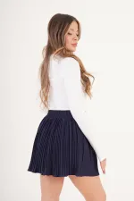 Jupe bleu marine en gros avec taille élastique et short doublé