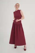 Beli Büzgülü Bordo Toptan Elbise