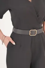 Elegance Kemerli Palazzo Toptan  Siyah Tulum