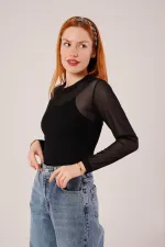 Chemisier basique en tulle noir transparent en gros