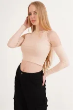 Omuz Detaylı Bisiklet Yaka Toptan Bluz Taş