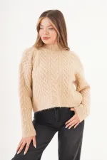 Sarmal Örgü Desenli Triko Krem Toptan Kazak