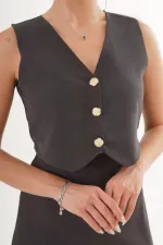 Ensemble gilet et jupe haut de gamme en daim noir, vente en gros