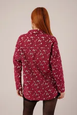 Eskitme Görünümlü Denim Toptan Bordo Gömlek