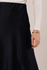 Çan Kesim Midi Lacivert Toptan Saten Etek