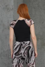 Desenli Tüllü Toptan Kahverengi Crop