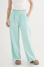 Wholesale Aqua Green Trousers with Elastic Waistband and Pocket Detail