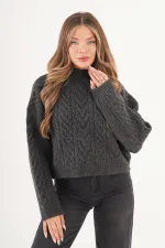 Sarmal Örgü Desenli Triko Antrasit Toptan Kazak