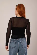 Chemisier basique en tulle noir transparent en gros