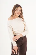 İnce Oys Kumaş Yarasa Kol Toptan Taş Bluz