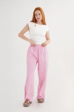 Bel Lastikli Paça Detaylı Cepli Toptan Pembe Pantolon
