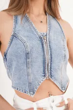 Denim Urban Retro Kot Yelek Jean Toptan Takım